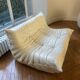 Canapé 2 places Togo blanc cuir vintage