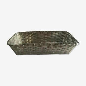 braided silver metal bread basket