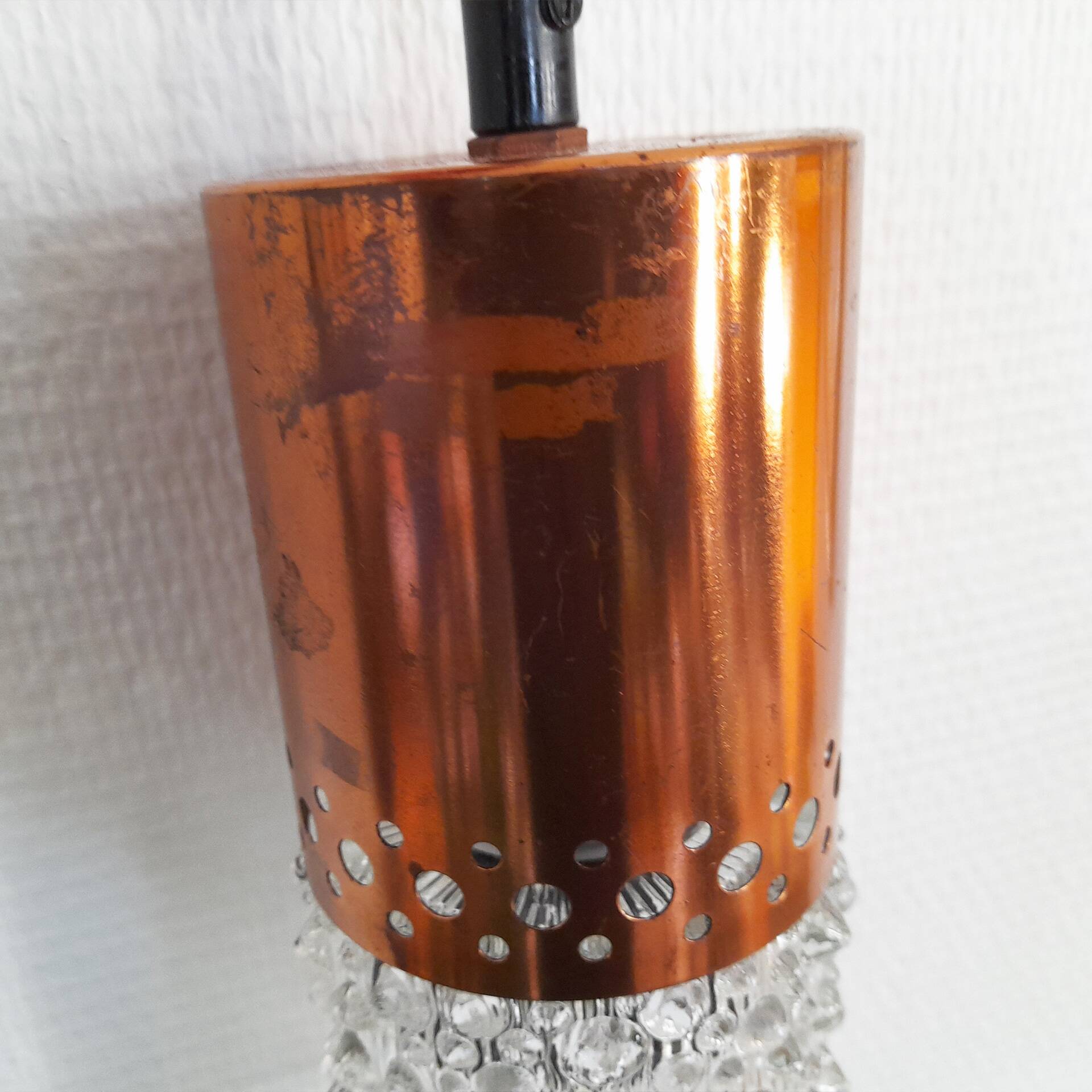 Copper and bubble glass pendant light by veb narva leuchten, germany, year