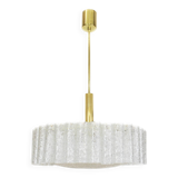 1 of 2 glass tube chandeliers by Doria with brass surround, Germany, 1960s