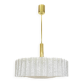 1 of 2 glass tube chandeliers by Doria with brass surround, Germany, 1960s