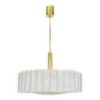 1 of 2 glass tube chandeliers by Doria with brass surround, Germany, 1960s