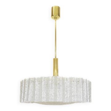 1 of 2 glass tube chandeliers by Doria with brass surround, Germany, 1960s