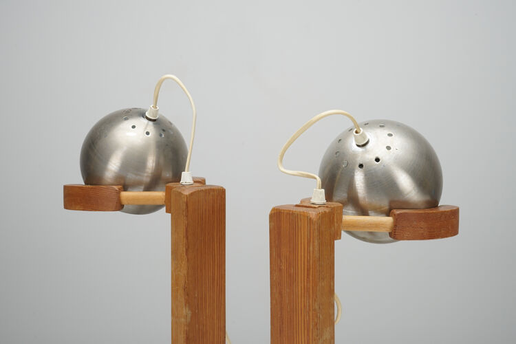 Paire de lampes Italienne en bois et métal des années 70