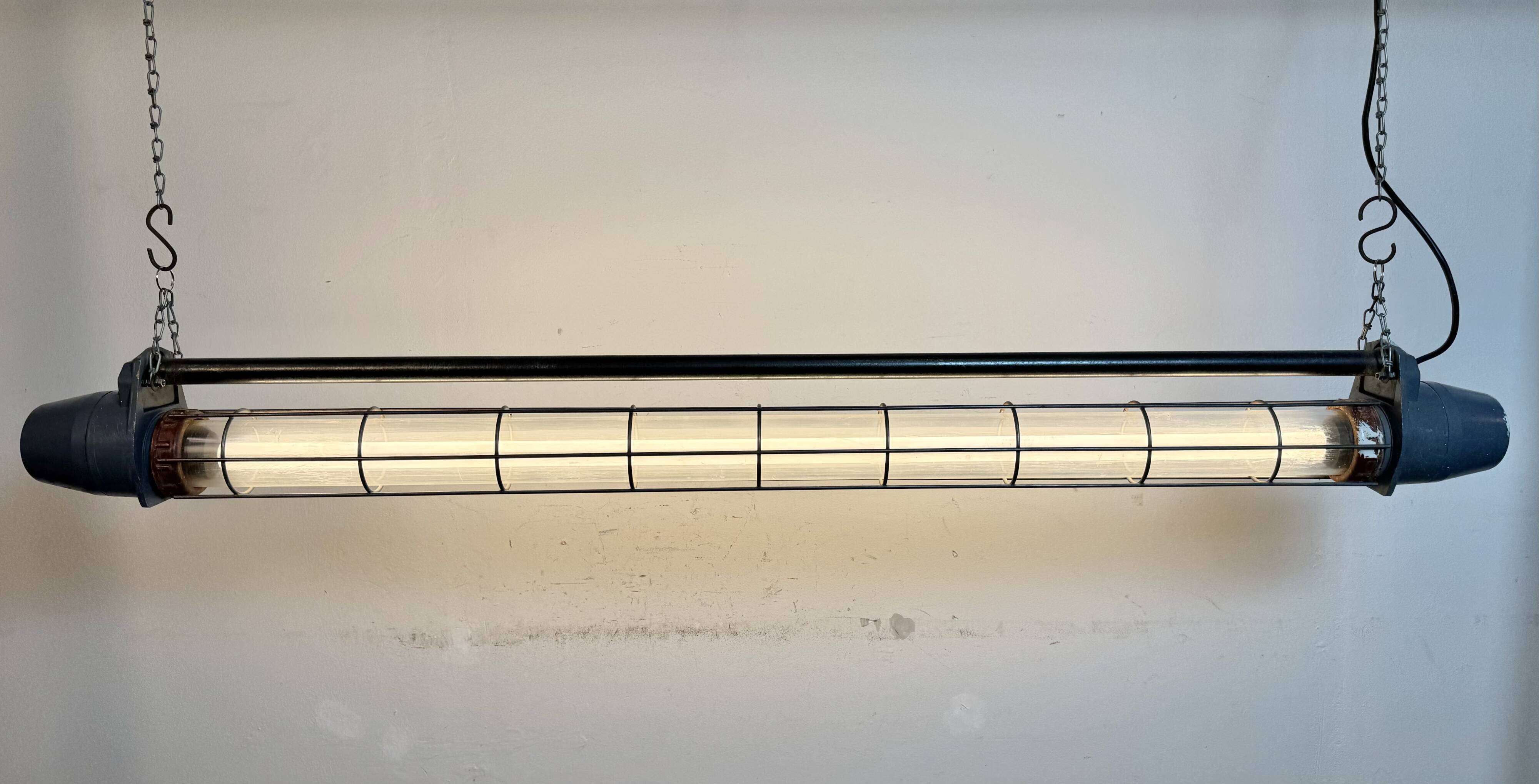Large Grey Soviet Industrial Hanging Tube Light, 1970s