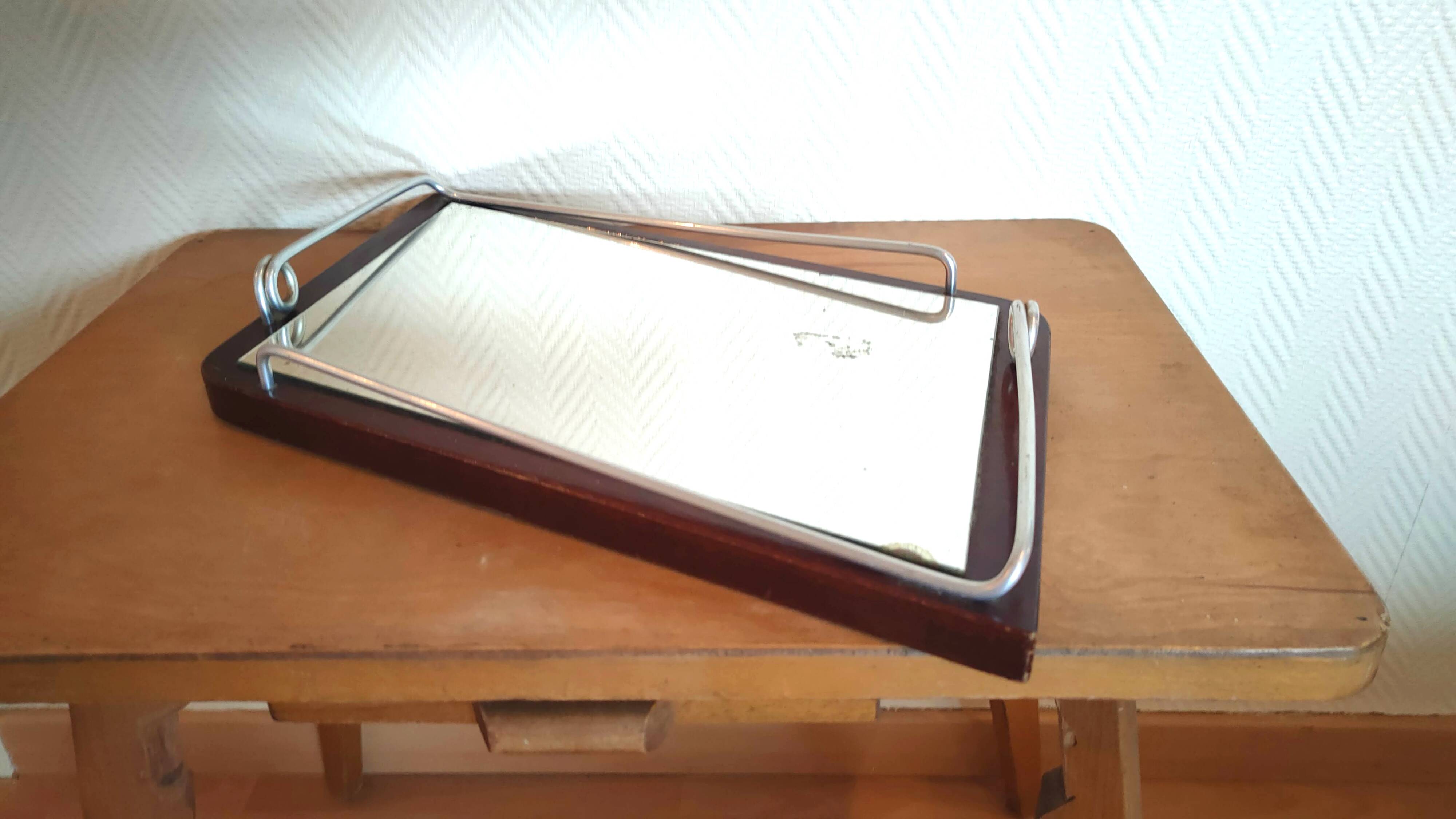 Mirror top free form wood and metal 60s