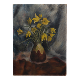 Oil on panel with raven or cozbeau still life with bouquet of flowers