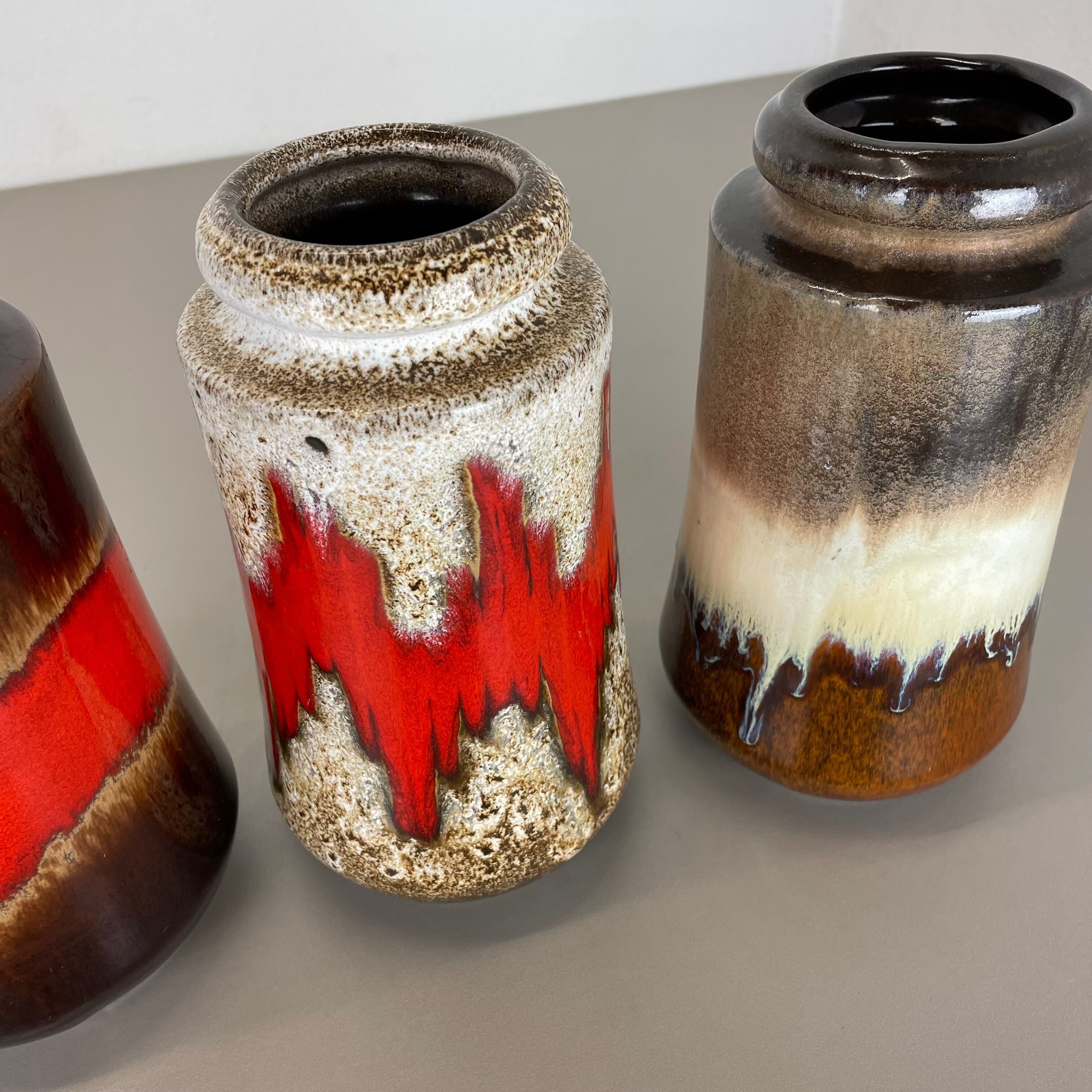 Set of three Vintage Pottery Fat Lava Vases Made by Scheurich, Germany, 1970s