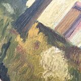 Oil circa 1900, wooden frame and glass