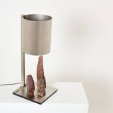 Brutalist lamp signed Philippe Jean steel and red schist 1970