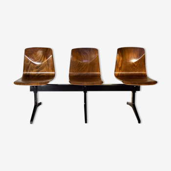 Suite of 3 wooden chairs on Mullca beam