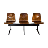 Suite of 3 wooden chairs on Mullca beam