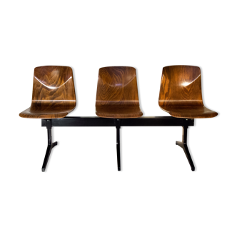 Suite of 3 wooden chairs on Mullca beam