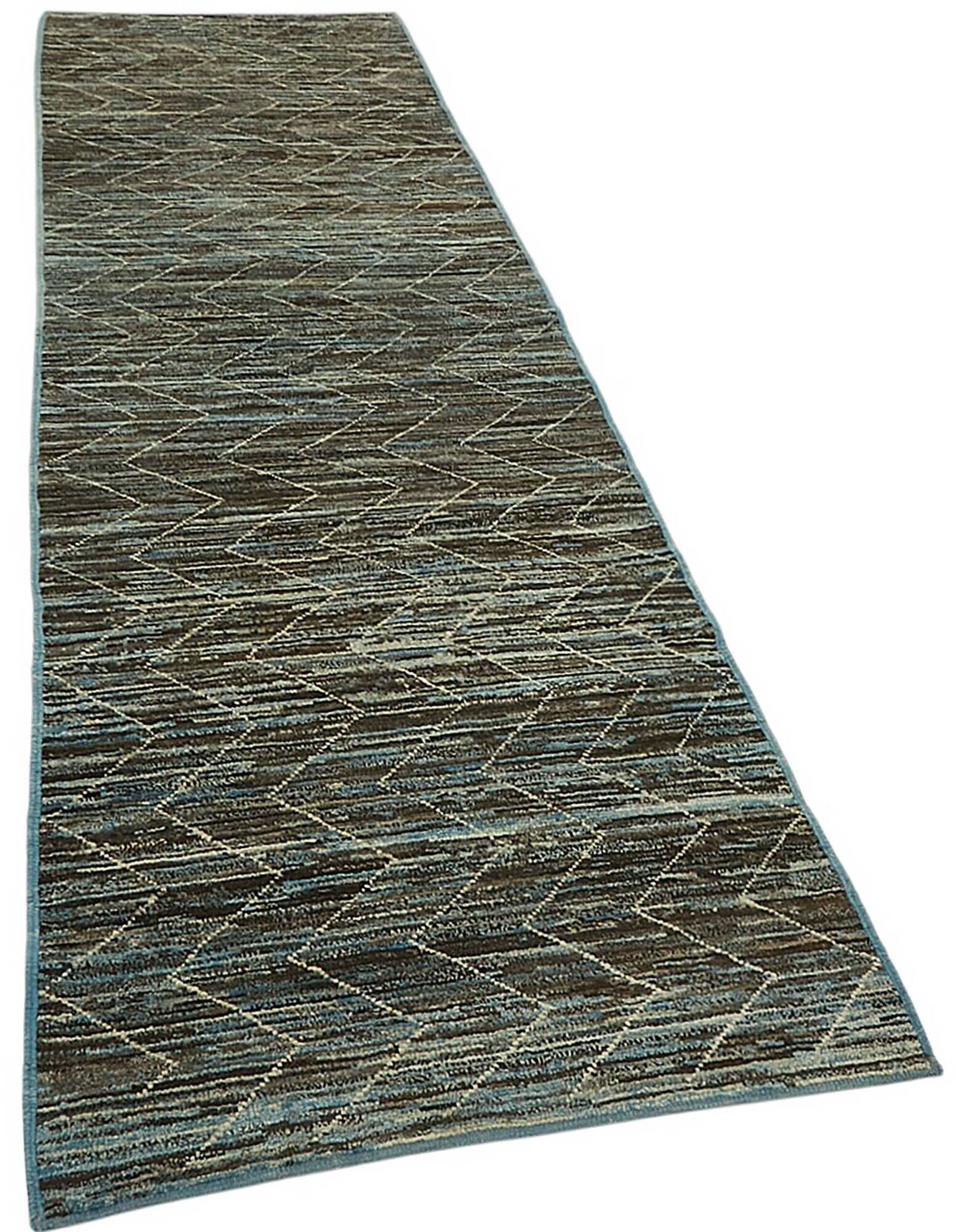 Handwoven Tribal One of a Kind 86 cm x 335 cm Blue Wool Runner Carpet