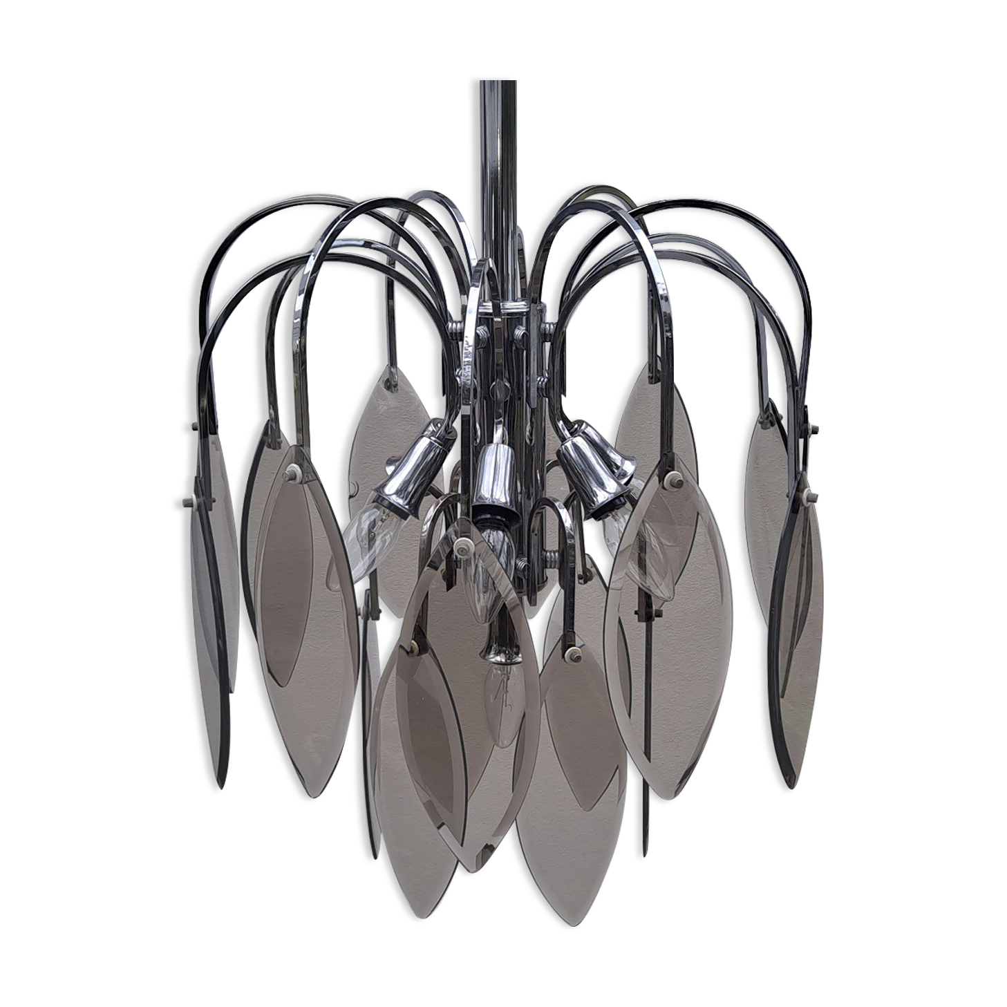 Italian chrome & smoked glass pendant light