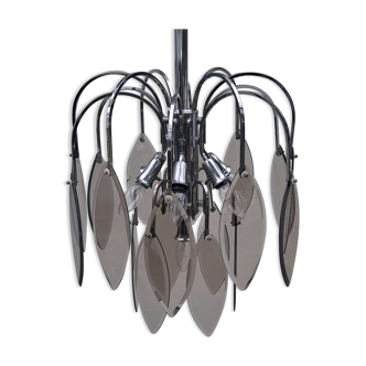 Italian chrome & smoked glass pendant light