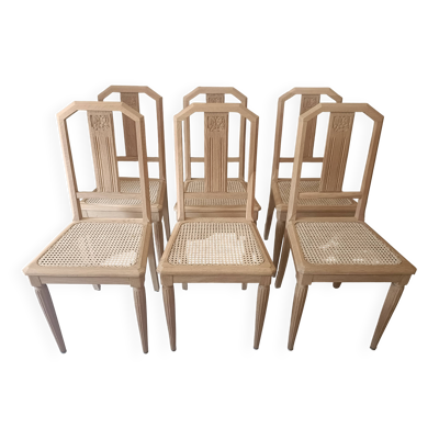 6 chaises cannées art déco rénovées