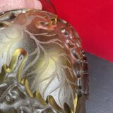 Very beautiful grapevine and vine leaves glass vase, curiously unsigned 22 cm