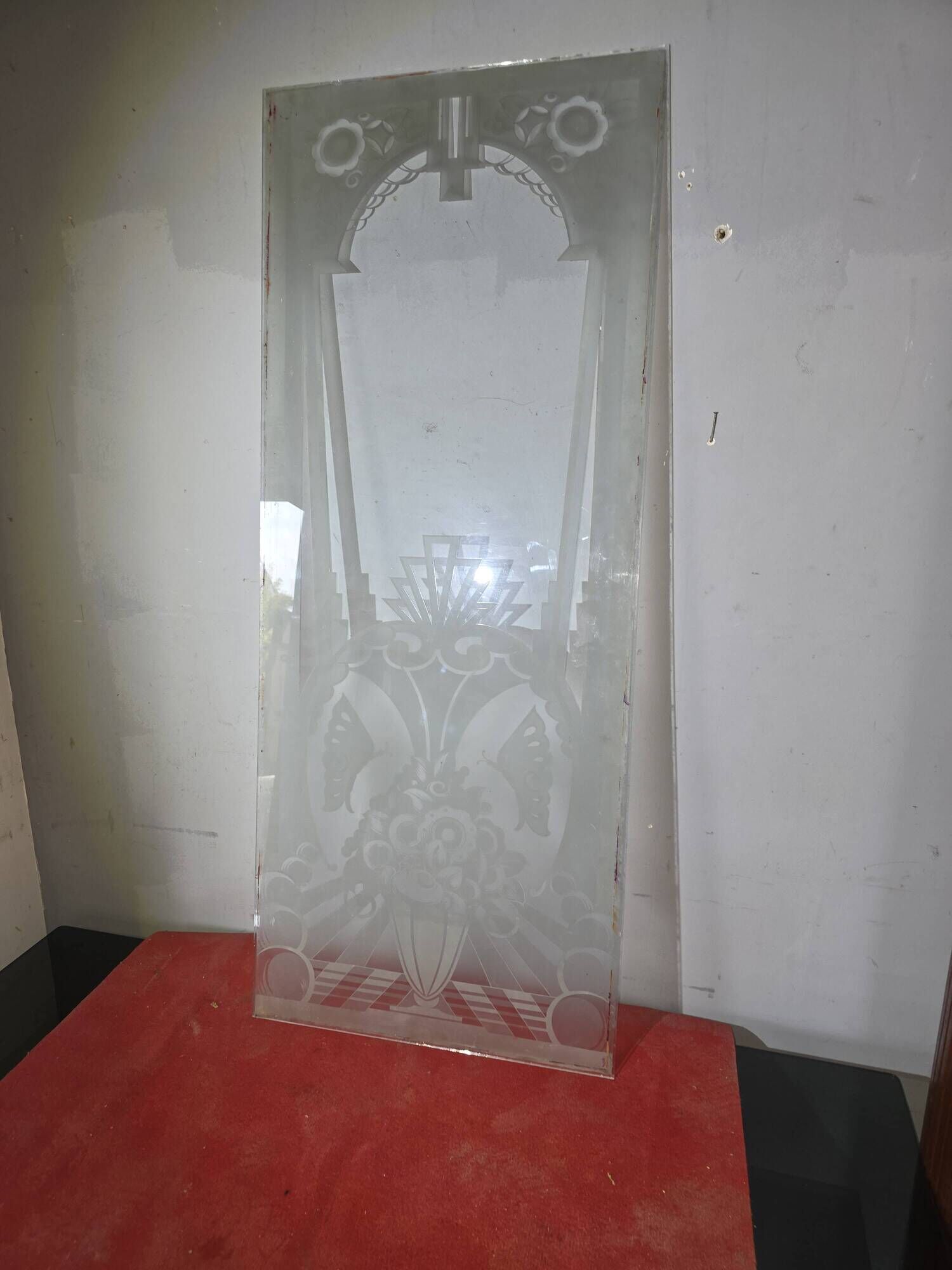 Art Deco engraved glass door panel