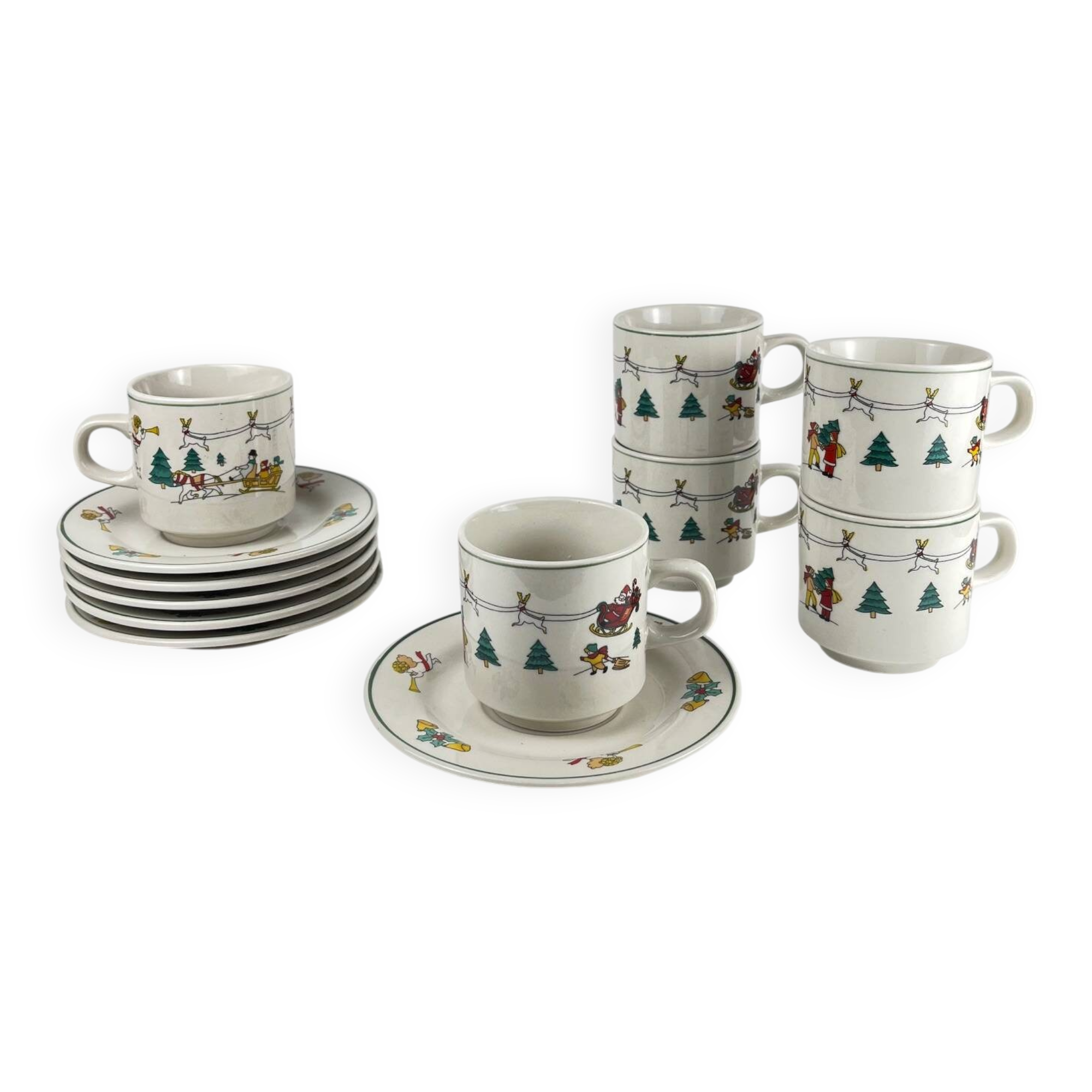 Set of 6 Christmas coffee/tea cups, 1980