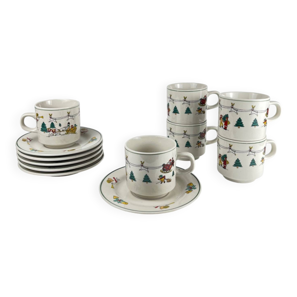 Set de 6 tasses à café, thé de Noël, 1980