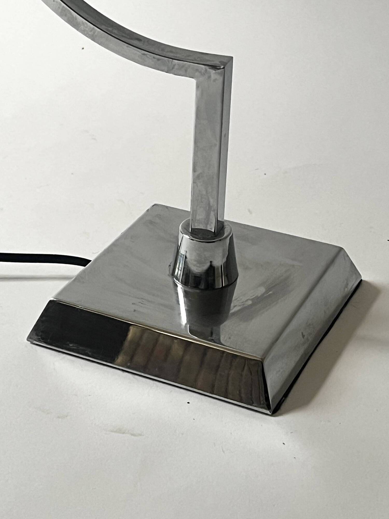 Bureau lamp / bedside lamp Bauhaus chrome metal & opal glass, design 1970