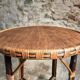 Vintage Round Bamboo and Wood Side Table | Mid-Century Bohemian Accent Table – 1950s/70s