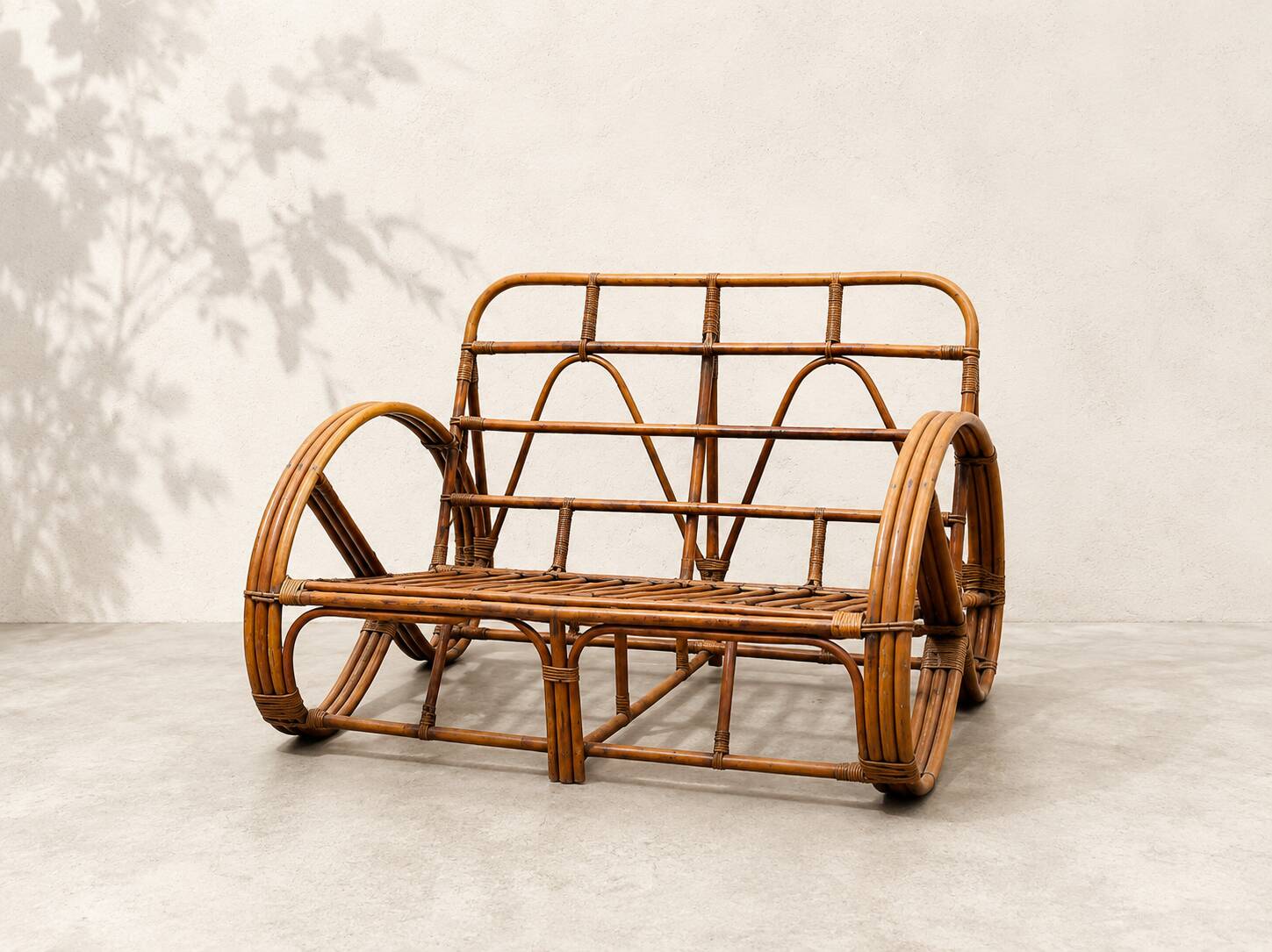 "Bretzel" vintage rattan bench – 1960s-1970s