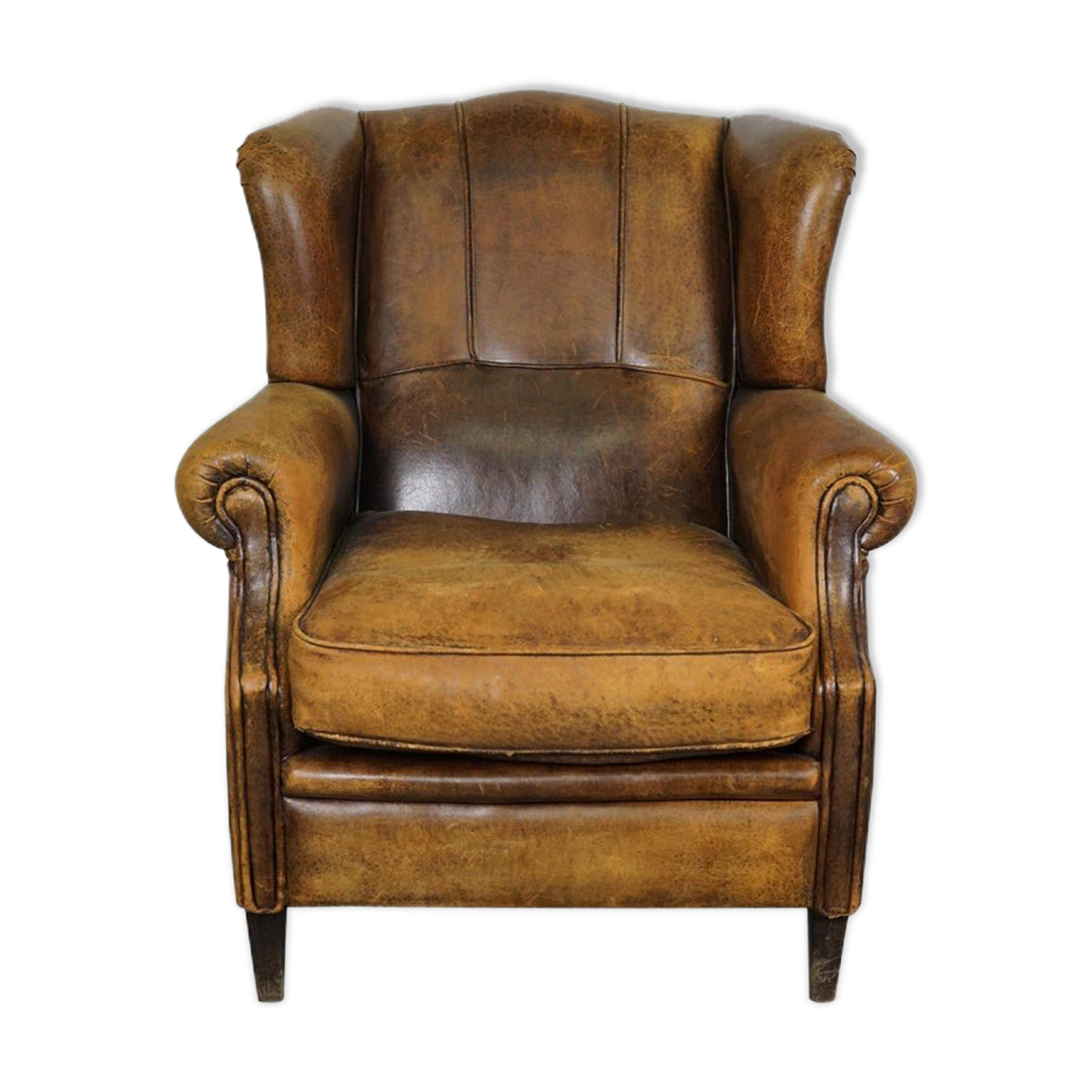 Vintage club chair with leather ears cognac Netherlands