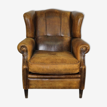 Vintage club chair with leather ears cognac Netherlands