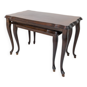 Lot de 2 tables d'appoint tables gigognes Chippendale courbes rectangulaires vintage mid century ban