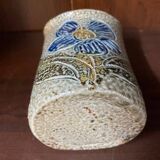 Salt stoneware vase signed jean claude monange blue flower place or hang