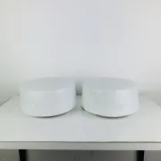 Pair of round opaline wall lights from the 50s/60s, ceiling lights.