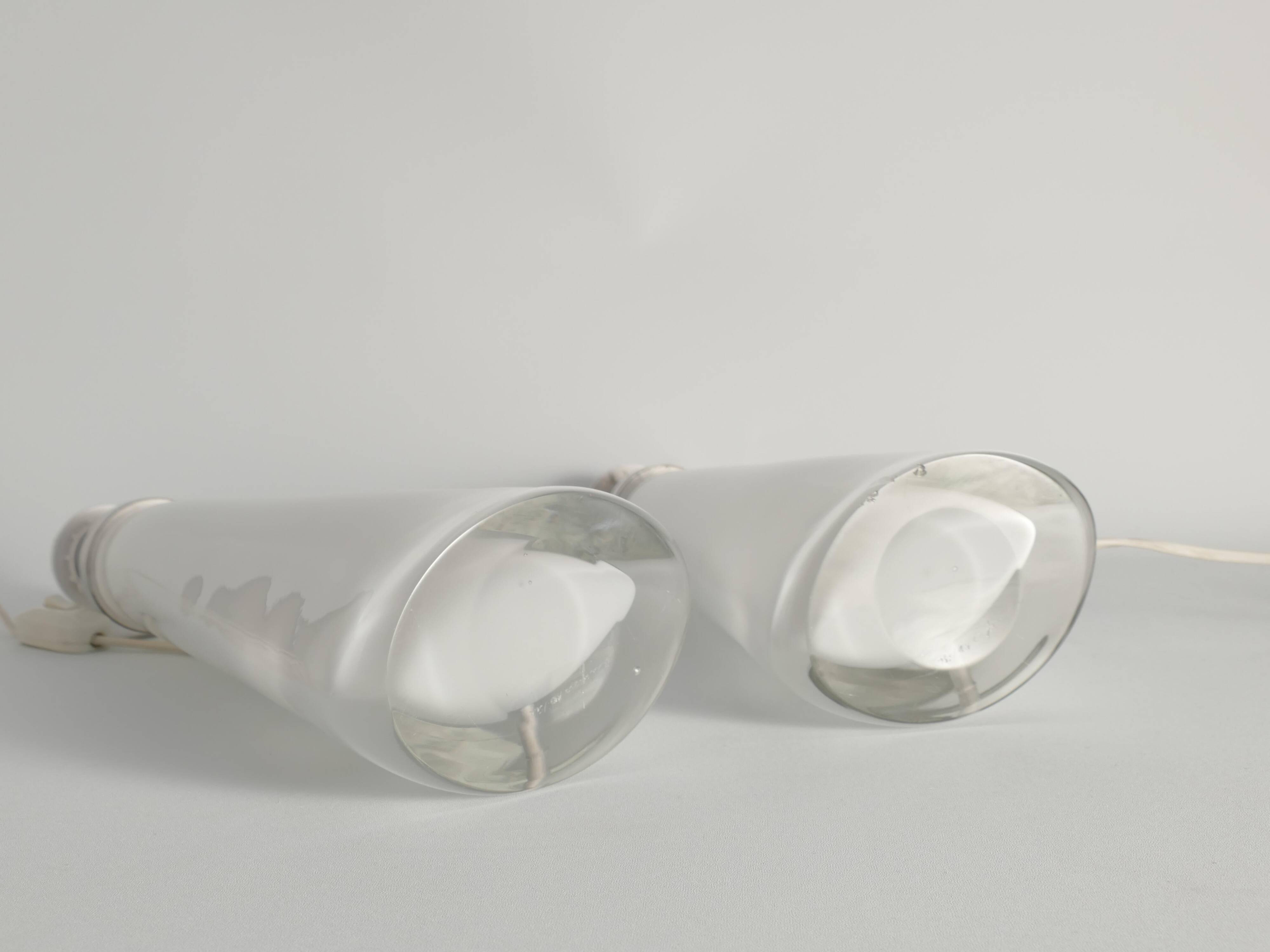 Large White Crystal Glass Table Lamps, Carl Fagerlund, Orrefors, 1960, Set of 2