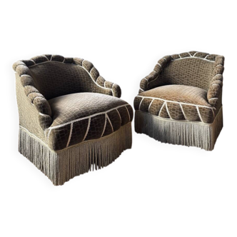 Pair of velvet armchairs from the Napoleonic III period - 19th century