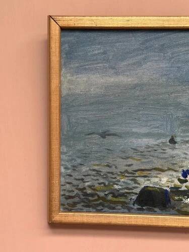 Huile sur toile originale "Rivière" par Lars Herder vintage et encadrée 37×28cm