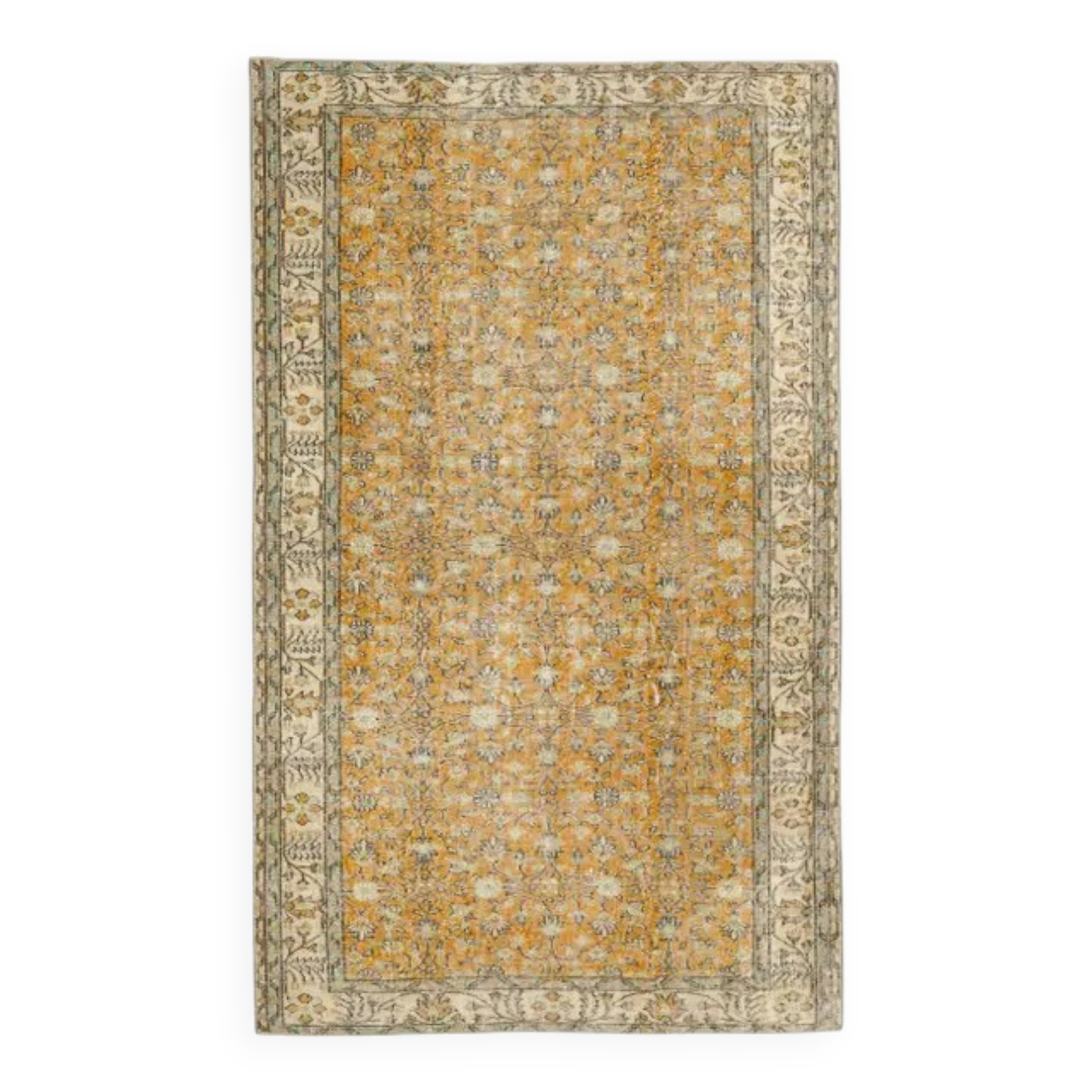 Vintage Turkish Oushak handmade wool cotton orange rug 161x267