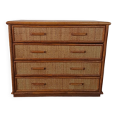Rattan and bamboo chest of drawers, 80s