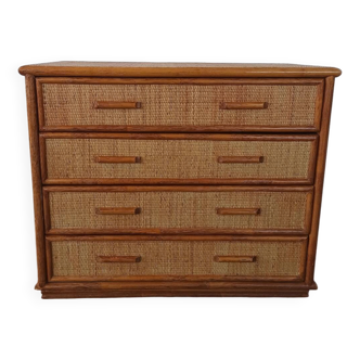 Rattan and bamboo chest of drawers, 80s
