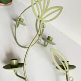 Wall Candle Holder, Green Metal Leaves