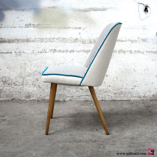 Belle chaise vintage des années 50/60 entièrement rénovée (bois, tissu, garniture).