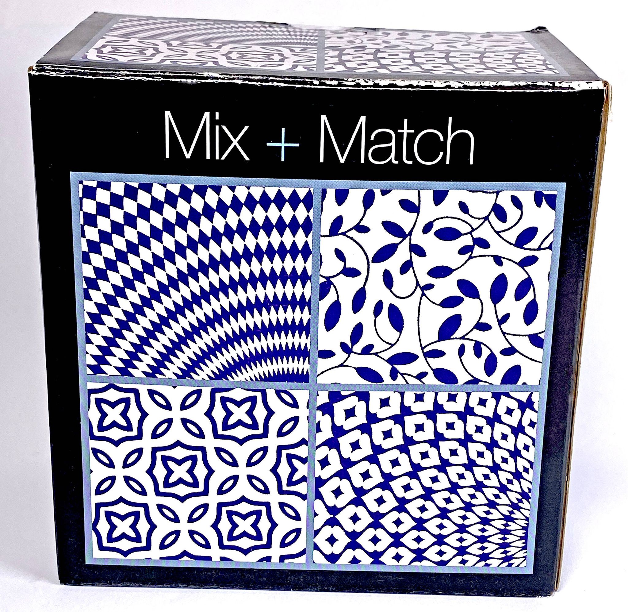 4 cups 11.5 cm diam. porcelain, white and blue, 4 different patterns