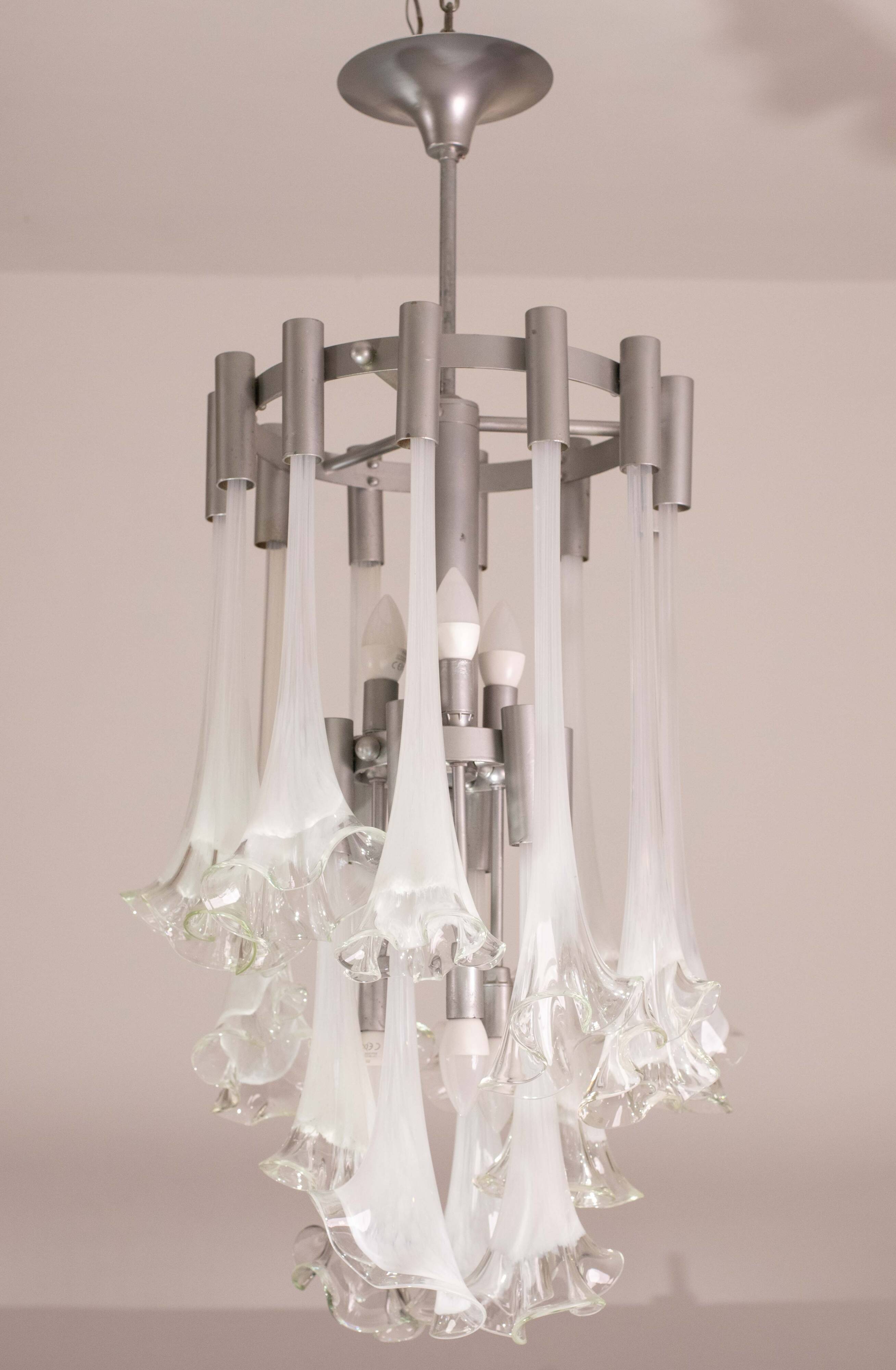 Lustre blanc en verre de Murano « Calle » de Venini, 1970