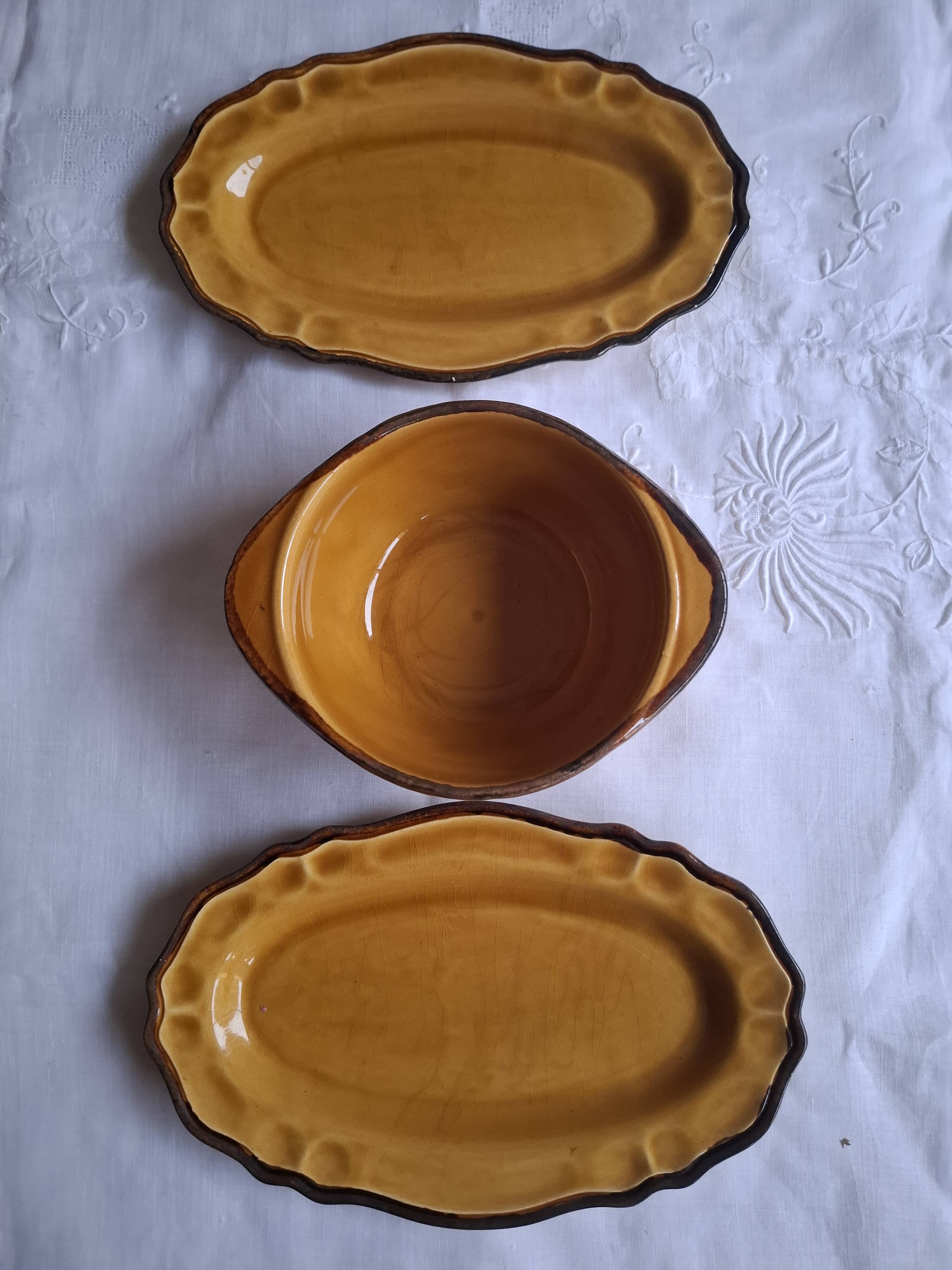 Ochre raviers and sauce bowls from Haute Provence earthenware