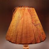 Vintage wooden lamp with pleated fabric lampshade 1980