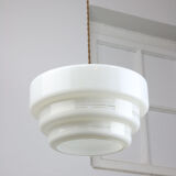 Mid-century Cascade Brass and Opaline Pendant Lamp