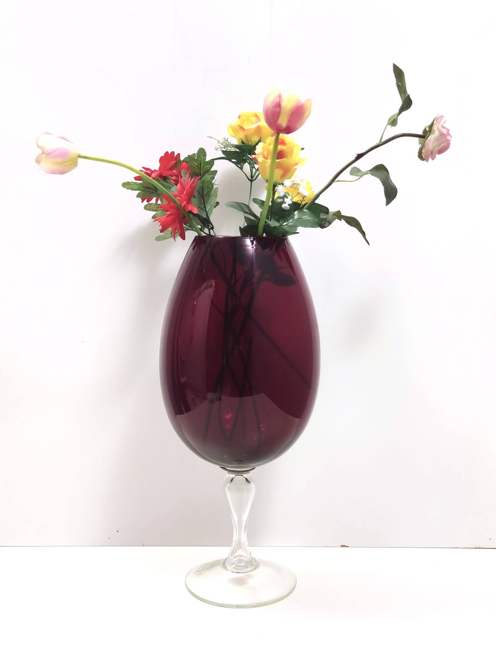 Vintage Crimson Hand-Blown Glass Vase, Empoli, Italy