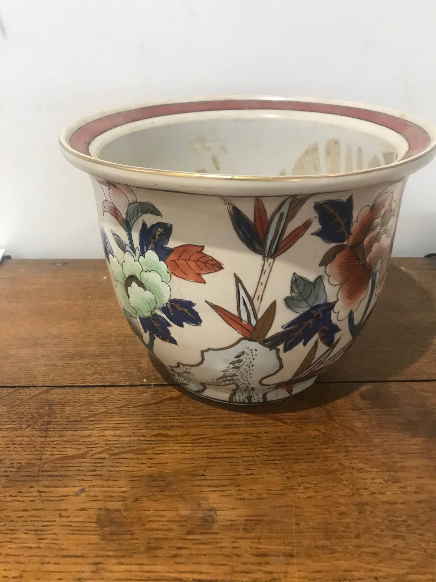 Vase/Cachepot in thick hand-painted ceramic (floral patterns)