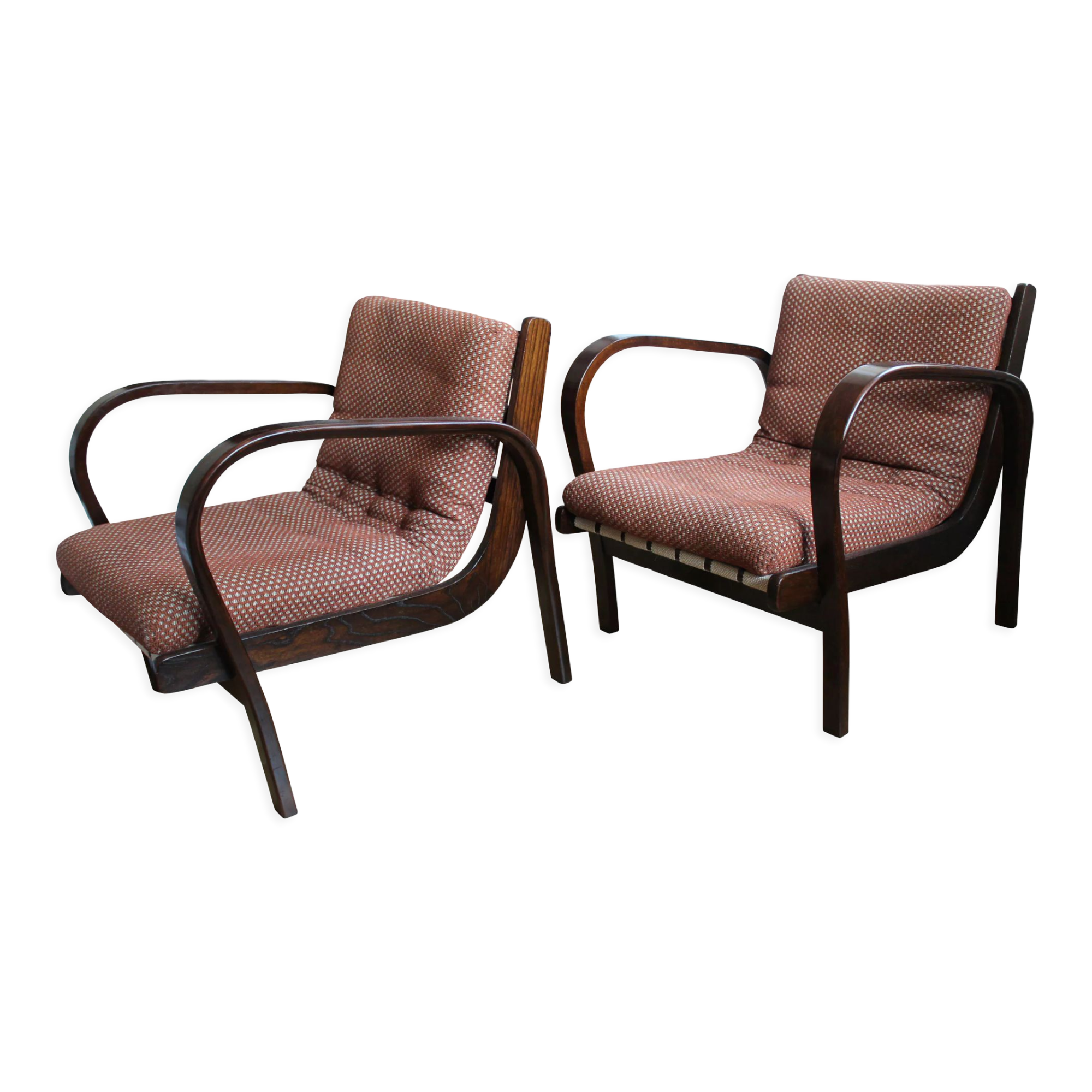 Pair of 1950's armchairs by Kropacek and Kozelka for Interier Praha