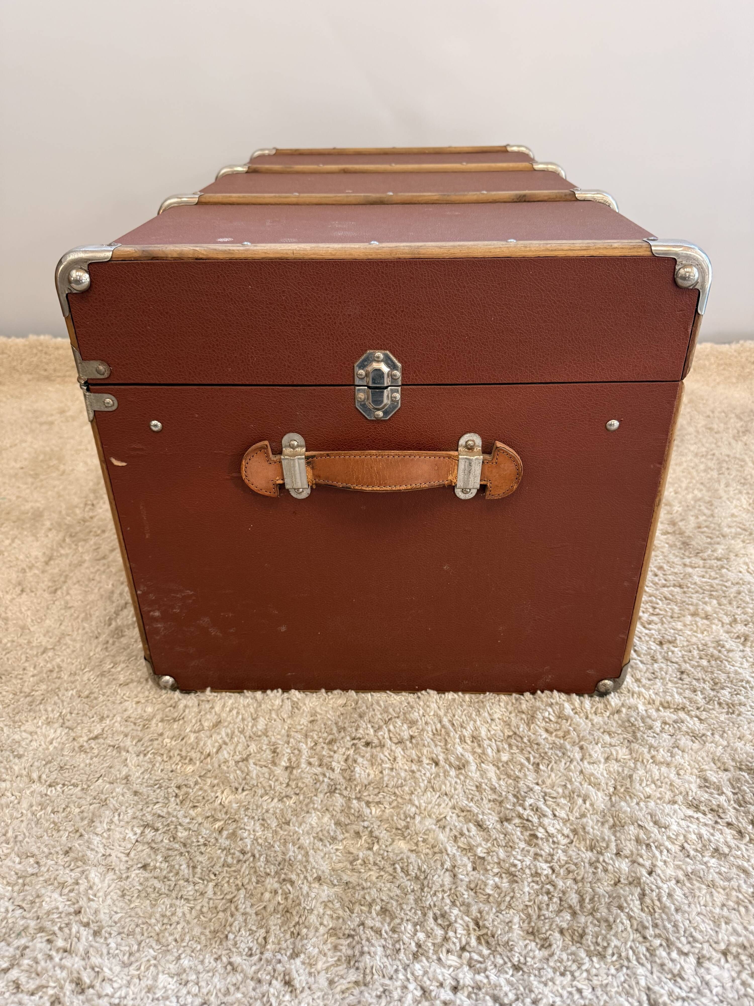 Vintage wooden and metal travel trunk